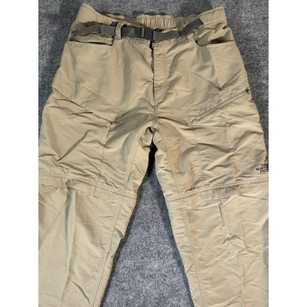 The North Face Men's L Convertible Zip-Off Hiking Pants Khaki Belted Outdoor